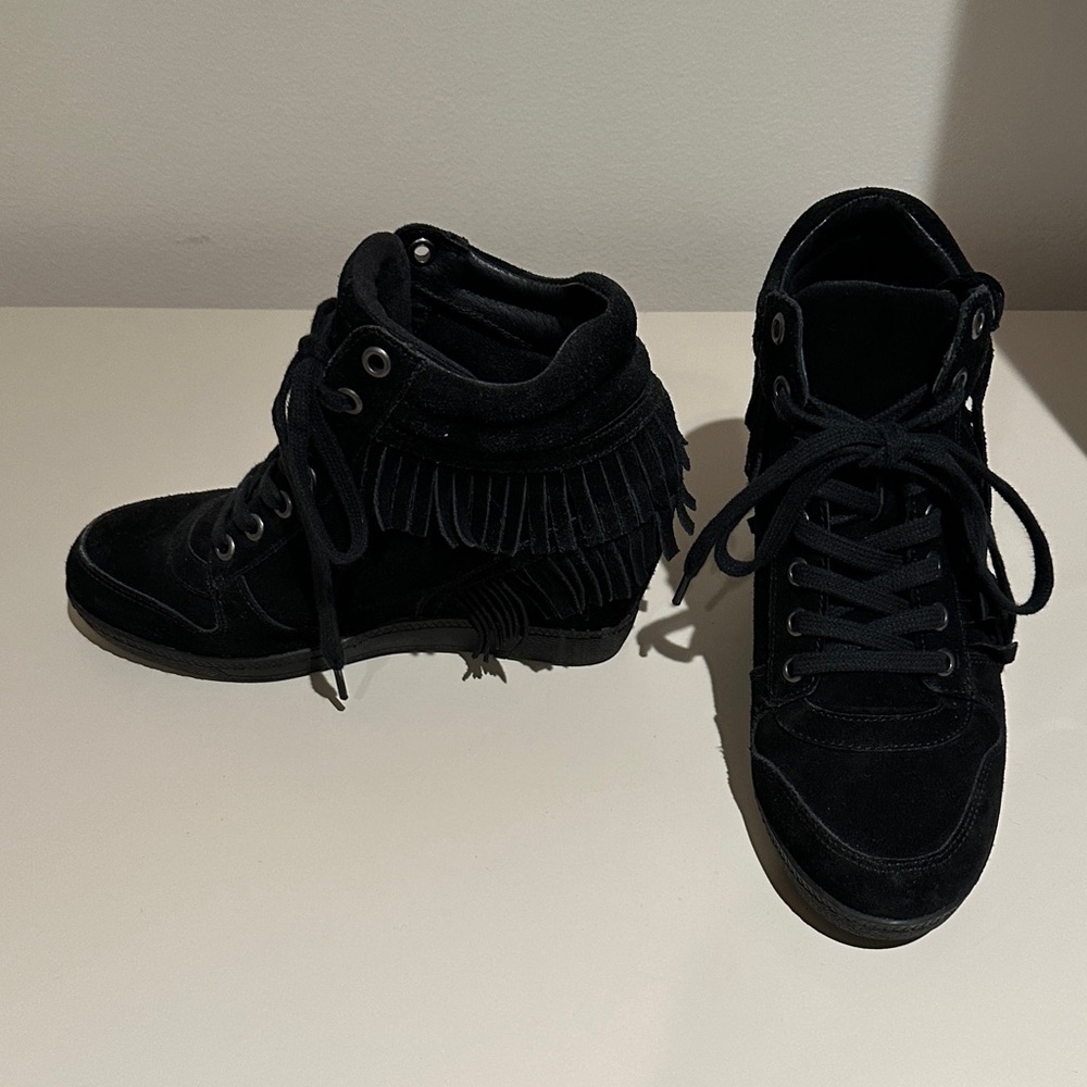 Ash Black Lace-Up Fringe Boots